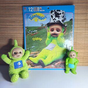 Vintage 1998 Teletubbies Dipsy Tray Cardboard Puzzle and Plush Milton Bradley
